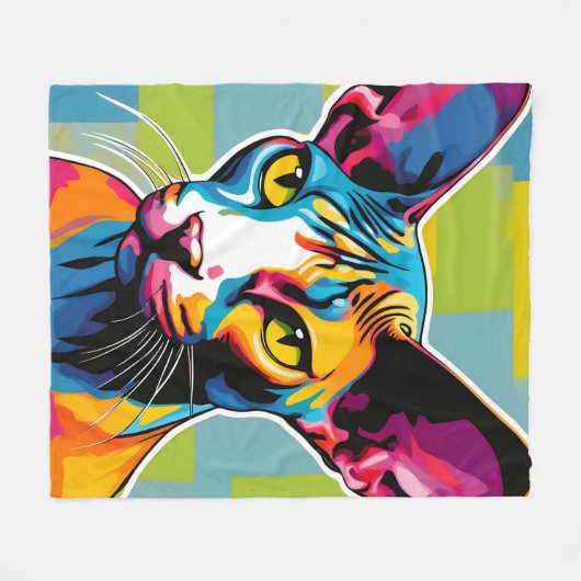 Portretkat Sphynx Pop Art Fleece Deken (Voorkant (Horizontaal))