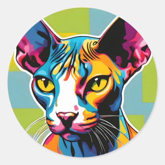 Portretkat Sphynx Pop Art Ronde Sticker (Voorkant)