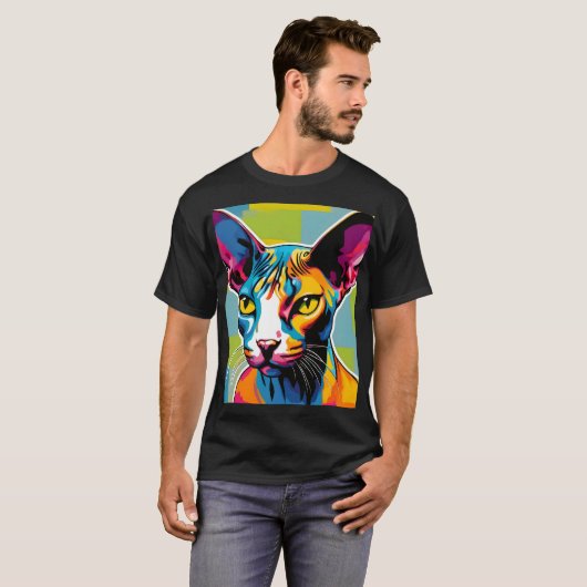 Portretkat Sphynx Pop Art T-shirt (Voorkant volledig)