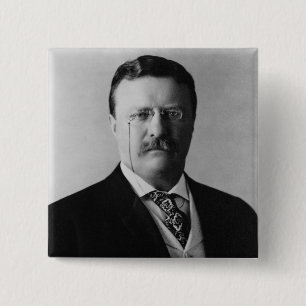 Portretknop President Theodore Roosevelt Vierkante Button 5,1 Cm