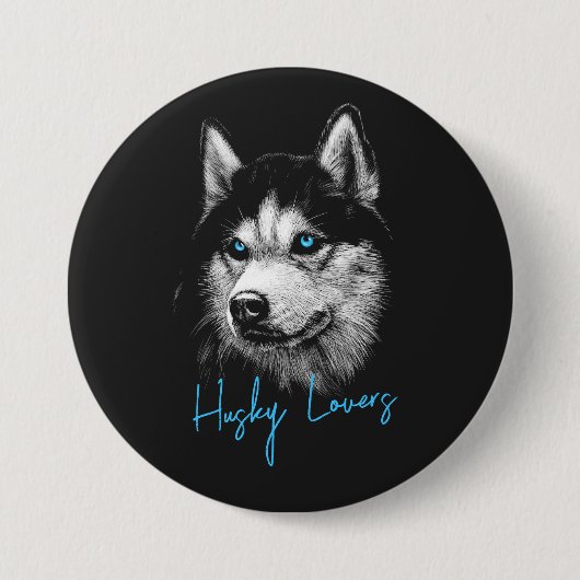Portretkop Siberische Husky Met Blauwe Ogen Ronde Button 7,6 Cm (Voorkant)