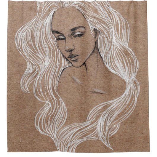 Portretschets: jonge meisjesillustratie douchegordijn (Voorkant)