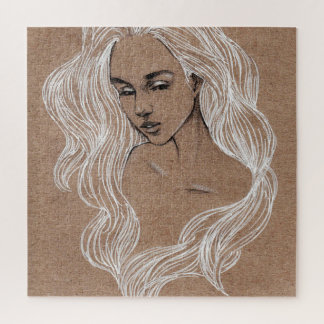 Portretschets: jonge meisjesillustratie legpuzzel