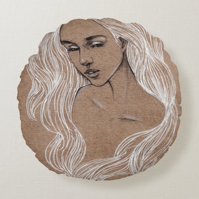 Portretschets: jonge meisjesillustratie rond kussen (Voorkant)
