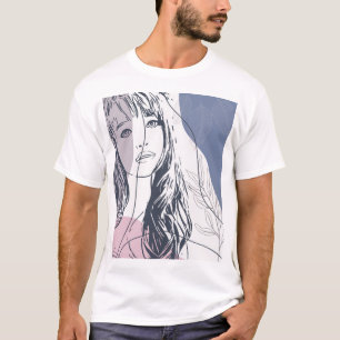 Portretschets, tropische planten, kleurrijke vorme t-shirt