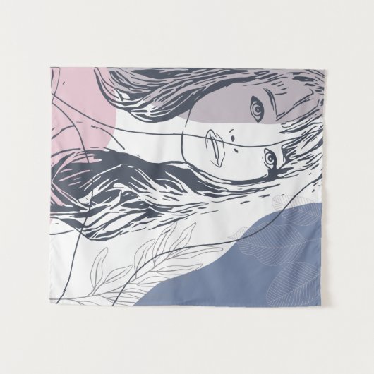 Portretschets, tropische planten, kleurrijke vorme wandkleed (Voorkant (horizontaal))