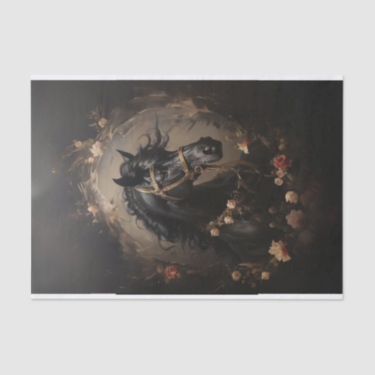 Portretschildering van een paard met Rozen Tissuepapier (Voorkant)