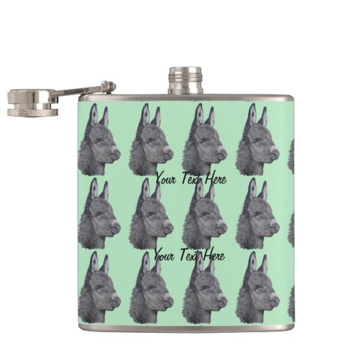 Portrettekening van zeer schattige ezel heupfles (Geopend)