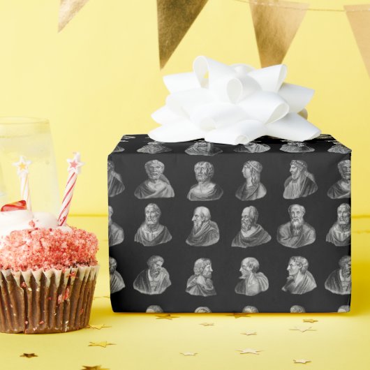 Portretten Patroon van oude filosofen Zwart Cadeaupapier (Verjaardagsfeest)