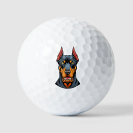 Portretten van een Dobermann-hond vooraanzicht Golfballen