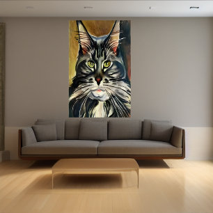 Portretten van een Maine Coon AI Art Poster