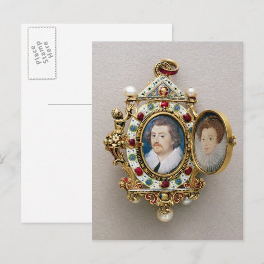 Portretten van onbekend man en vrouw, c.1590 briefkaart (Voorkant / Achterkant)