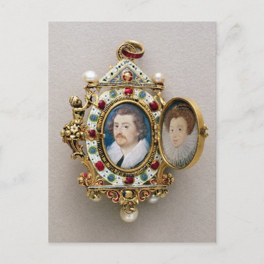 Portretten van onbekend man en vrouw, c.1590 briefkaart (Voorkant)