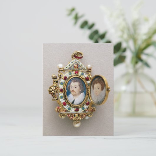 Portretten van onbekend man en vrouw, c.1590 briefkaart (Staand voorkant)