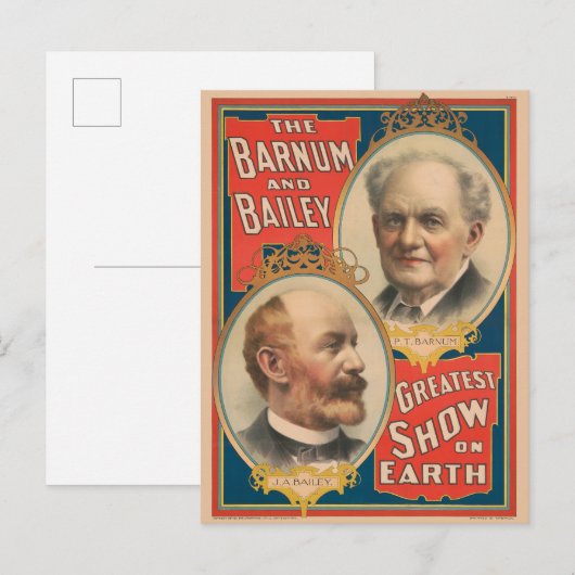 Portretten van P.T. Barnum en J.A. Bailey Briefkaart (Voorkant / Achterkant)