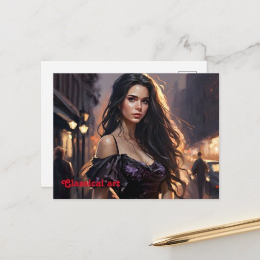 Portretvrouw elegante mode art trendy briefkaart (Voorkant / Achterkant in situ)