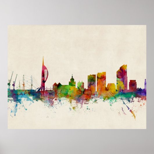 Portsmouth England Skyline Poster (Voorkant)