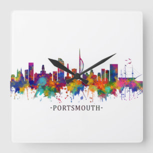 Portsmouth England Skyline Vierkante Klok