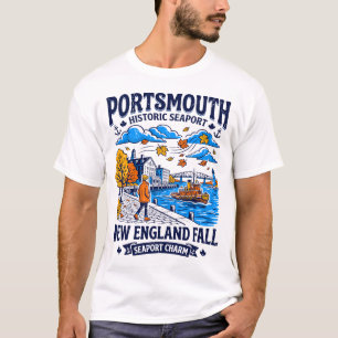 Portsmouth New England Herfst Historische Zeehaven T-shirt