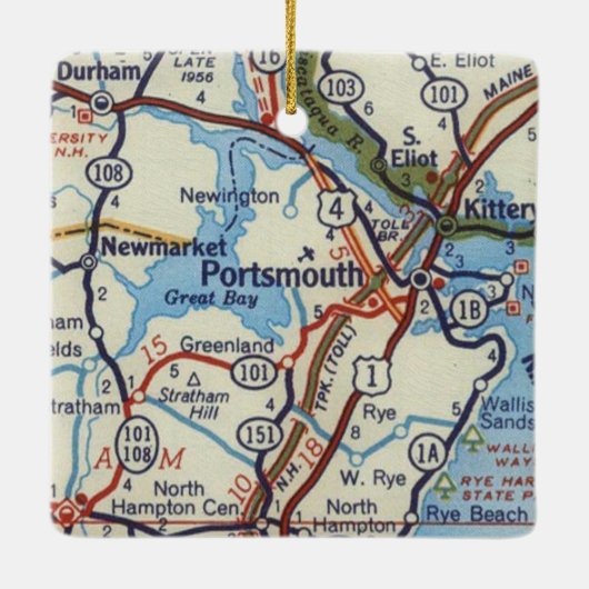 Portsmouth NH Map Keramisch Ornament (Achterkant)