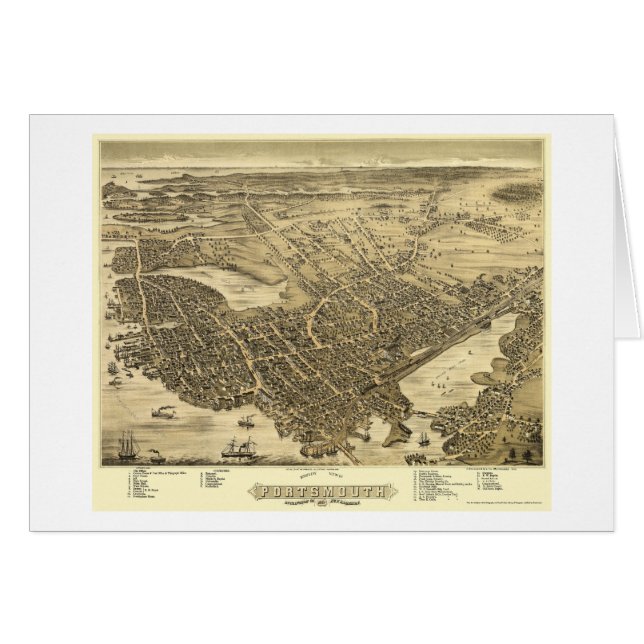 Portsmouth, NH Panoramic Map - 1877 (Voorkant Horizontaal)