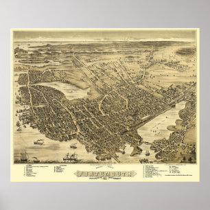 Portsmouth, NH Panoramic Map - 1877 Poster