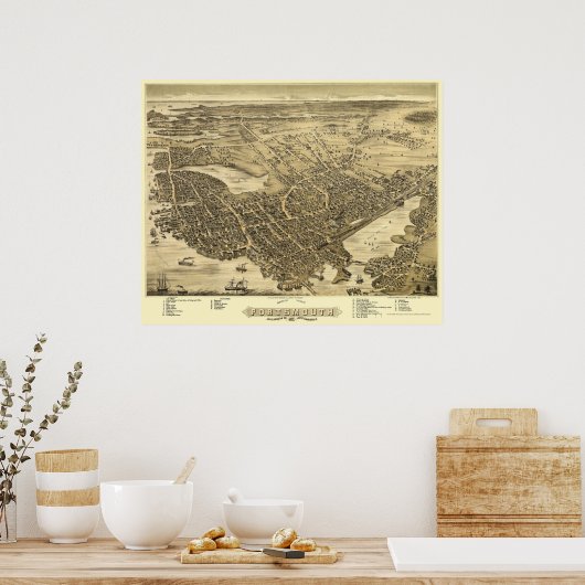 Portsmouth, NH Panoramic Map - 1877 Poster (Keuken)