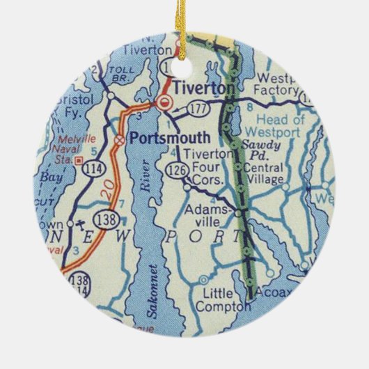 Portsmouth RI  Map Keramisch Ornament (Achterkant)