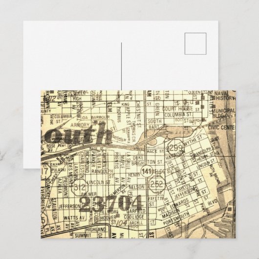 Portsmouth, VA  kaart (Voorkant / Achterkant)