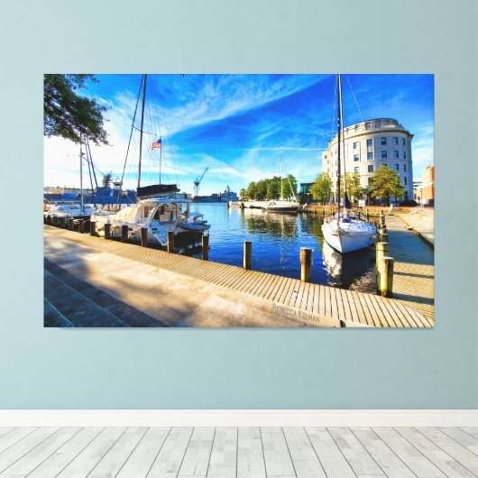 Portsmouth VA Riverfront Seaboard Building Canvas Afdruk (Insitu (Houten vloer))