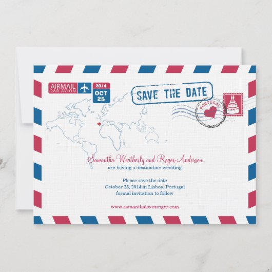 Portugal Air Mail Wedding Save the Date (Voorkant)