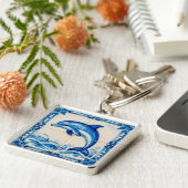 Portugal Azulejo Dolphin Ceramic Tile Style Keycha Sleutelhanger (Zijkant)