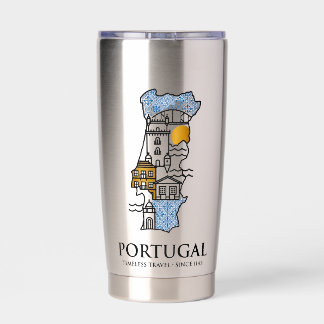 Portugal Azulejo Map Stainless Steel Travel Tumble Geïsoleerde Drinkbeker