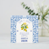 Portugal bruiloft uitnodiging | Blauwe Tegels (Staand voorkant)