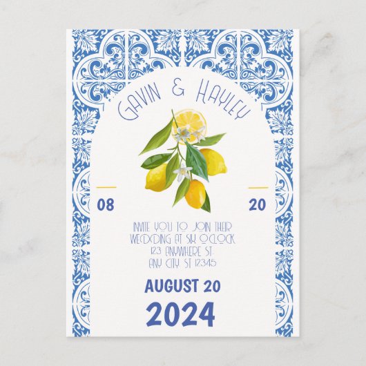 Portugal bruiloft uitnodiging | Blauwe Tegels (Voorkant)