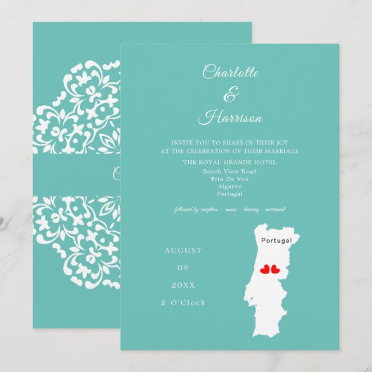 Portugal Destination Wedding Uitnodiging (Voorkant / Achterkant)