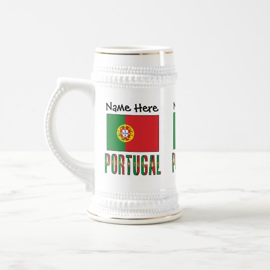 Portugal en de Portugese vlag met Jouw naam Bierpul (Links)