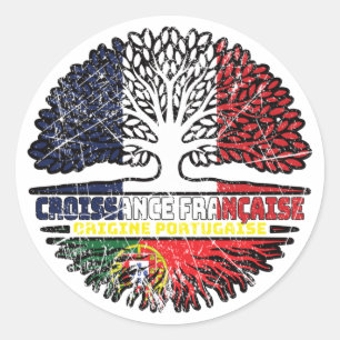 Portugal French France Tree Roots Flag Ronde Sticker