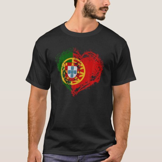  Portugal Hart Vorm Portugees Vlag Stijl T-shirt (Voorkant)