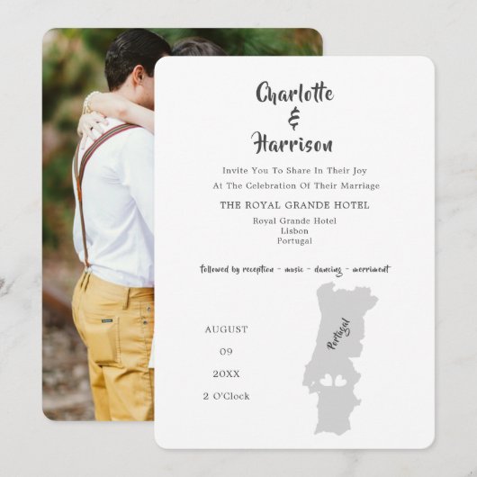 Portugal Huwelijksbestemming Fotouitnodiging Kaart (Voorkant / Achterkant)