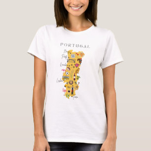 Portugal kaart met de belangrijkste steden en vers t-shirt