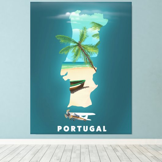 Portugal Kaart reisposter afdrukken. Canvas Afdruk (Insitu (Houten vloer))