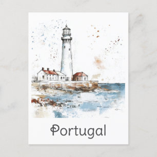 Portugal Lighthouse Coast Waterverf Reizen Briefkaart
