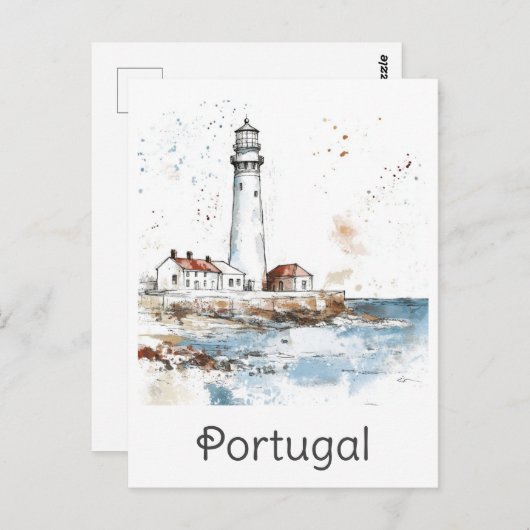 Portugal Lighthouse Coast Waterverf Reizen Briefkaart (Voorkant / Achterkant)