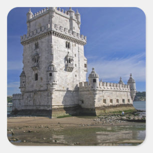 Portugal, Lissabon. Belem Toren, een UNESCO Wereld Vierkante Sticker