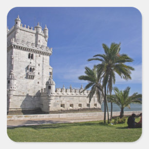 Portugal, Lissabon. Belem Toren, een UNESCO Wereld Vierkante Sticker