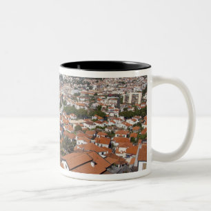 Portugal, Madeira eiland, Funchal. Kabelbaan Tweekleurige Koffiemok