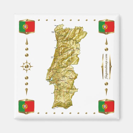 Portugal Map + Flags Magnet (Voorkant)