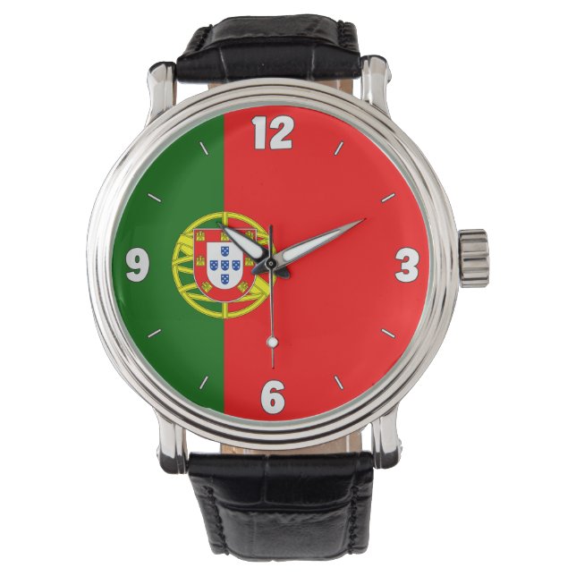 Portugal Nationale Vlag Elegant Patriottisch Horloge (Voorkant)
