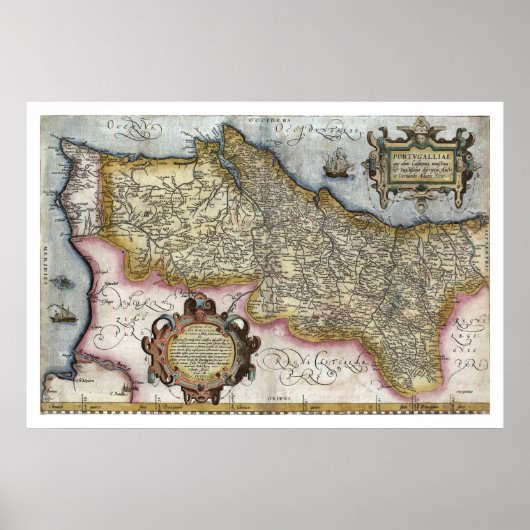 Portugal op Ortelius Map 1579 Poster (Voorkant)